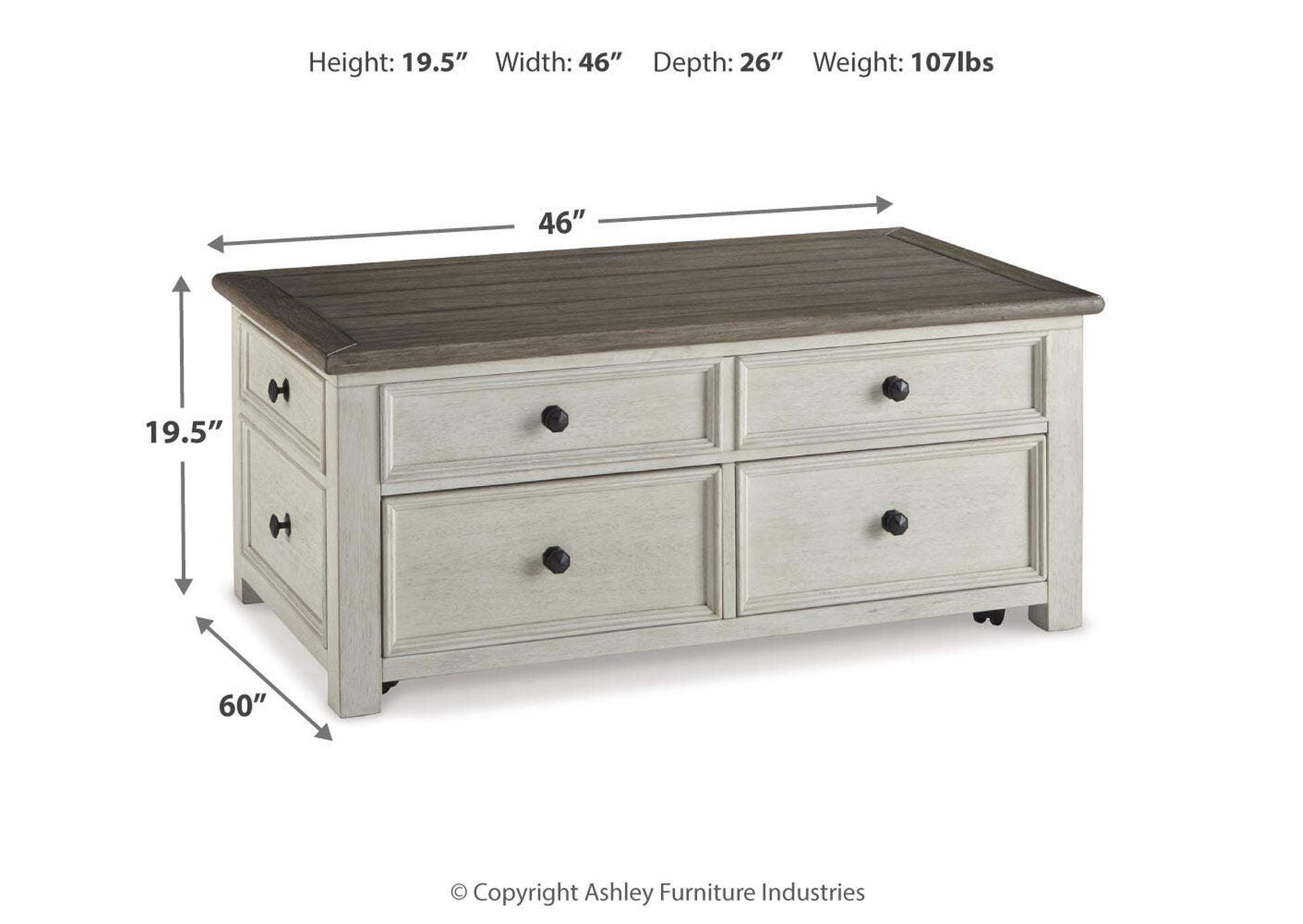 Bolanburg Coffee Table with 1 End Table dimensions