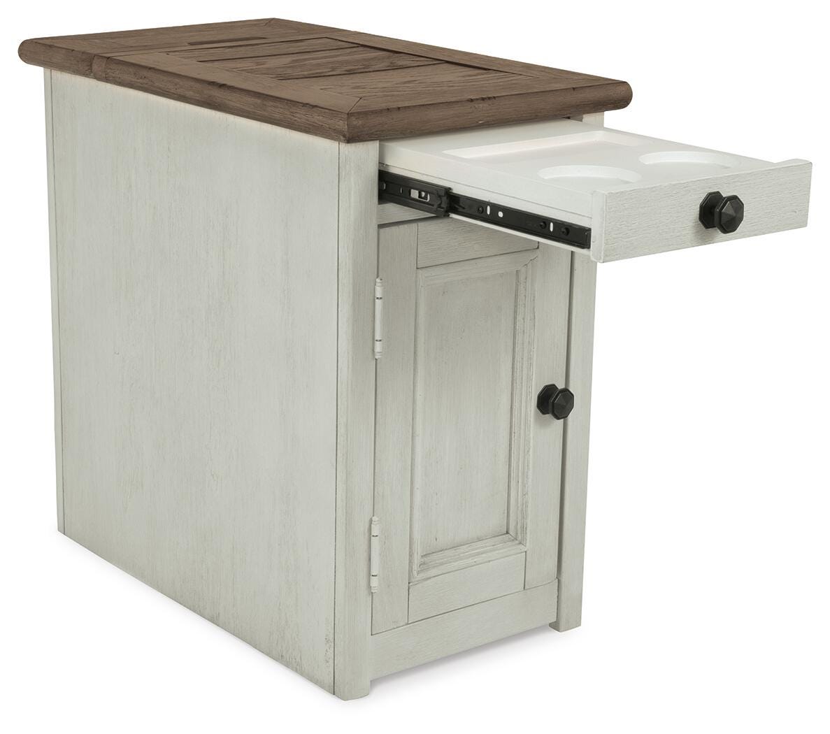 Bolanburg Chairside End Table with USB Ports & Outlets in Two-tone, open view