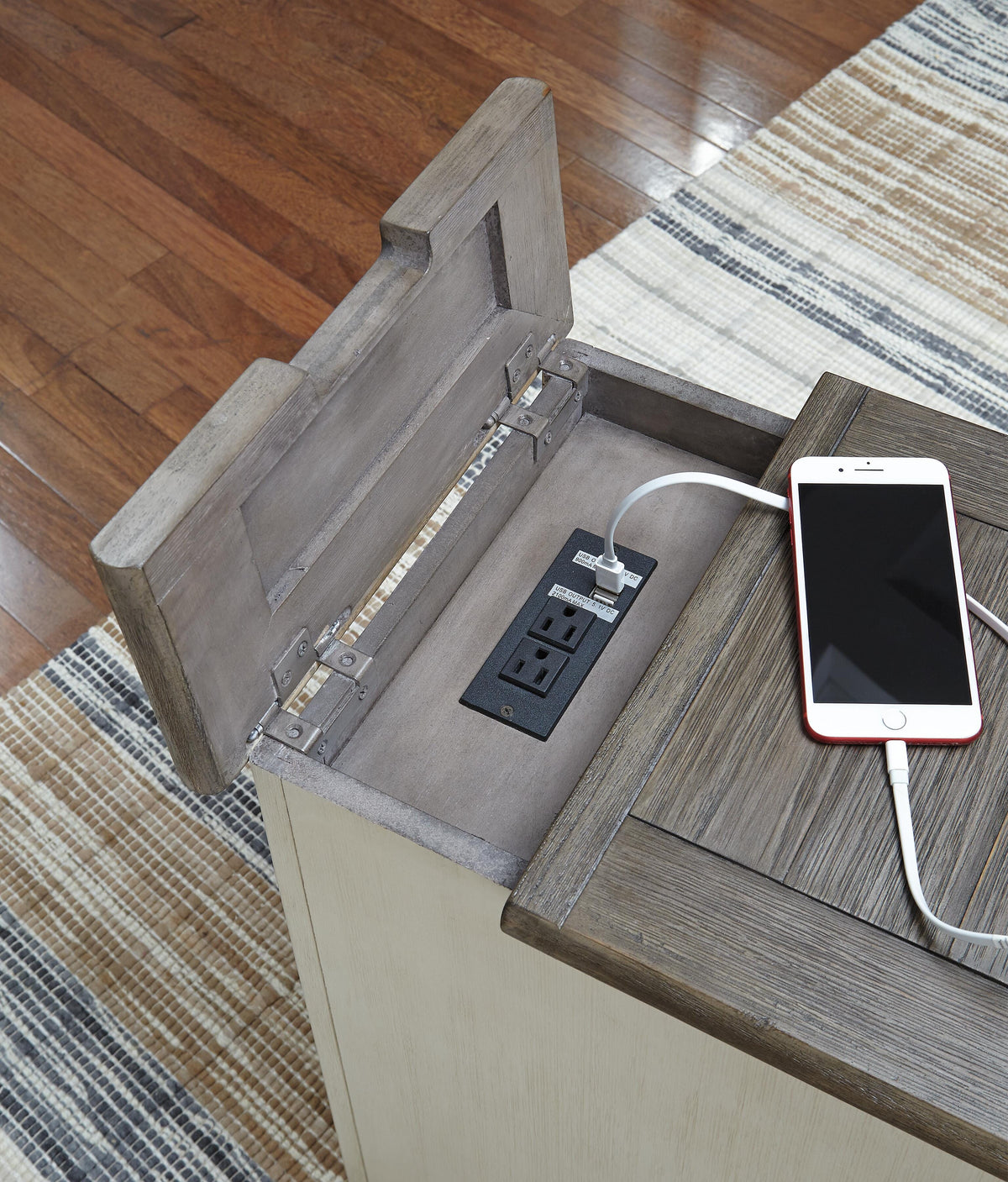 Bolanburg Chairside End Table with USB Ports & Outlets in Two-tone, detail view