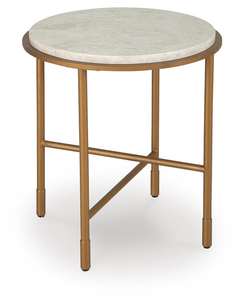 Alben End Table in Antique Gold, angle view