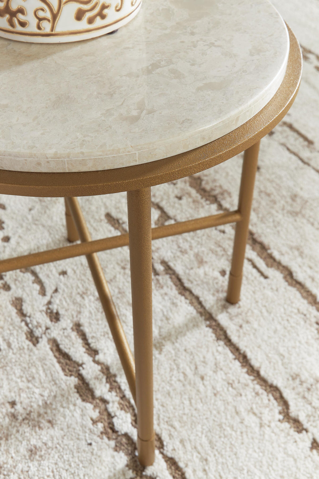 Alben End Table in Antique Gold, detail view