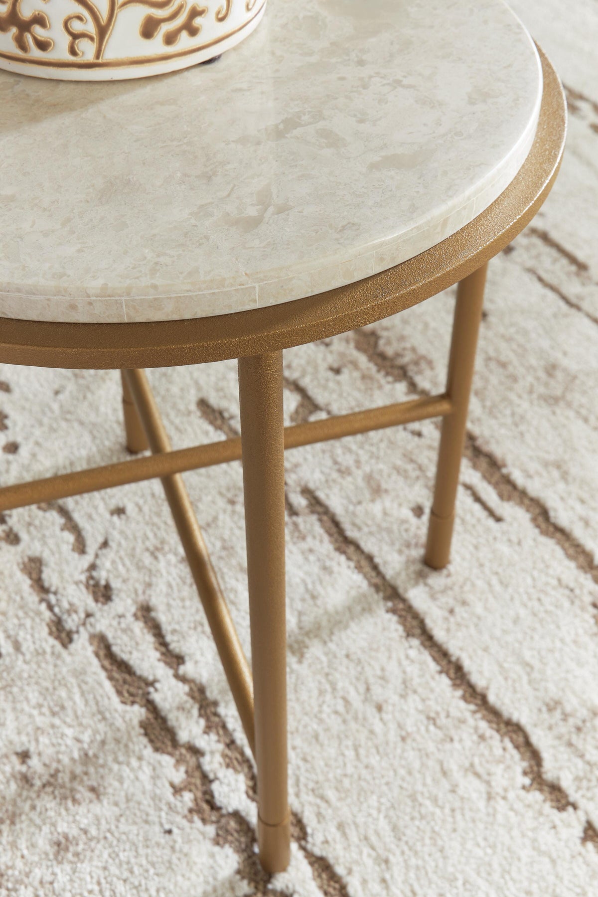 Alben End Table in Antique Gold, detail view