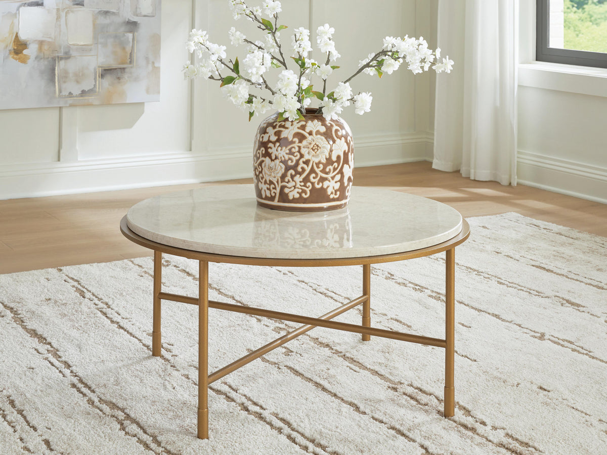 Alben Coffee Table in Antique Gold, lifestyle view