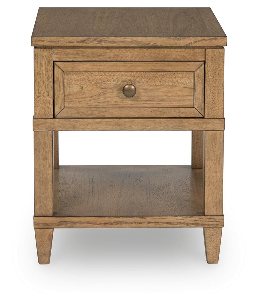 Sharlance End Table in Light Brown, front view