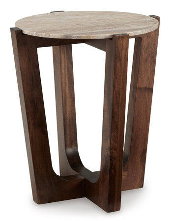 Tanidore End Table in Warm Brown, angle view