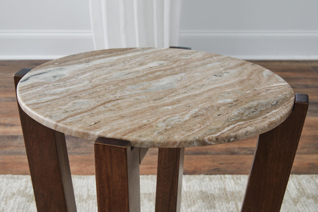 Tanidore End Table in Warm Brown, top view