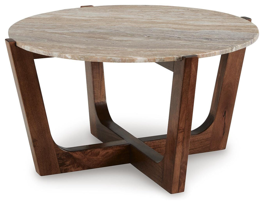 Tanidore Coffee Table in Warm Brown, angle view