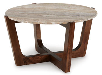 Tanidore Coffee Table in Warm Brown, angle view