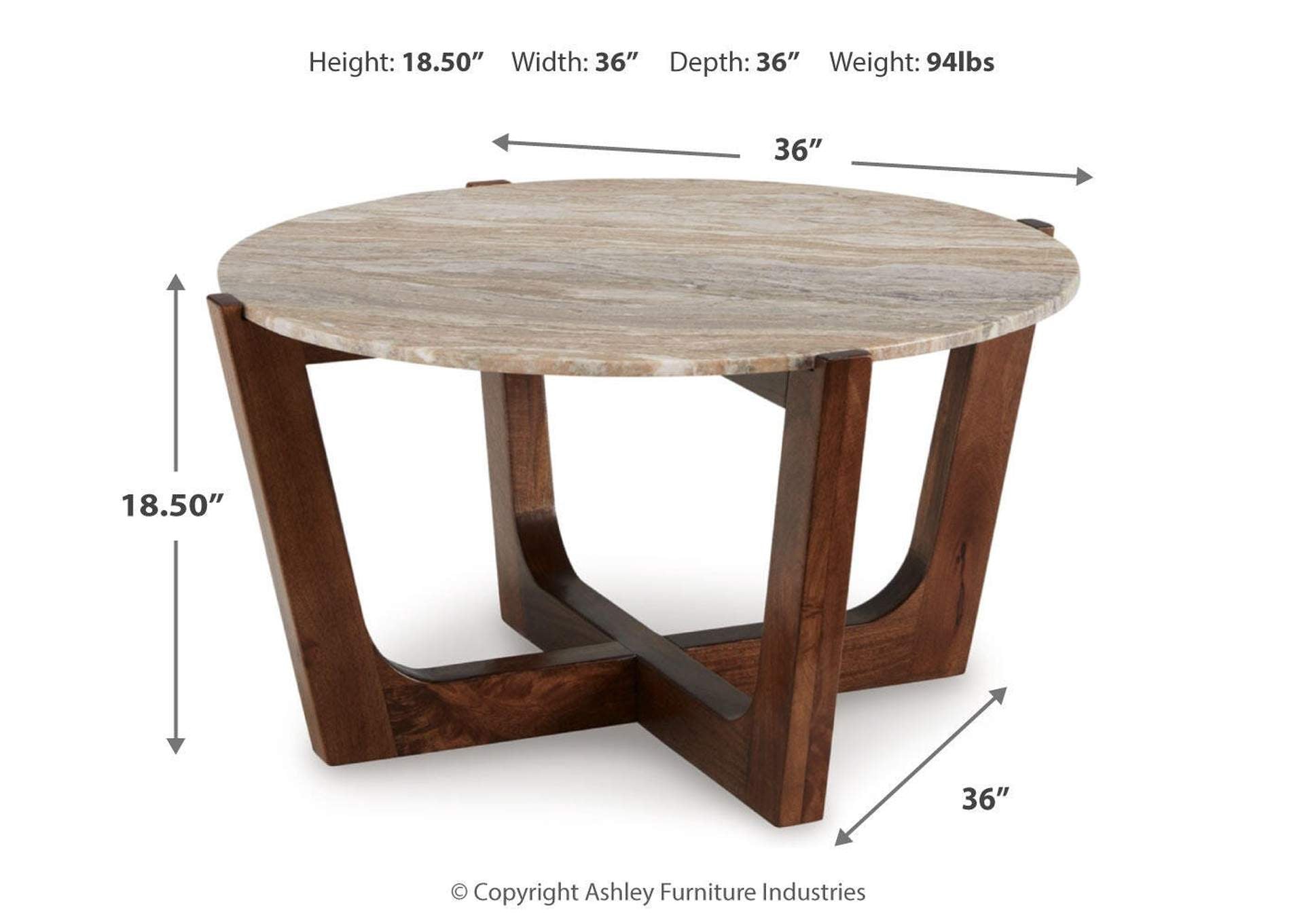 Tanidore Coffee Table with 1 End Table dimensions