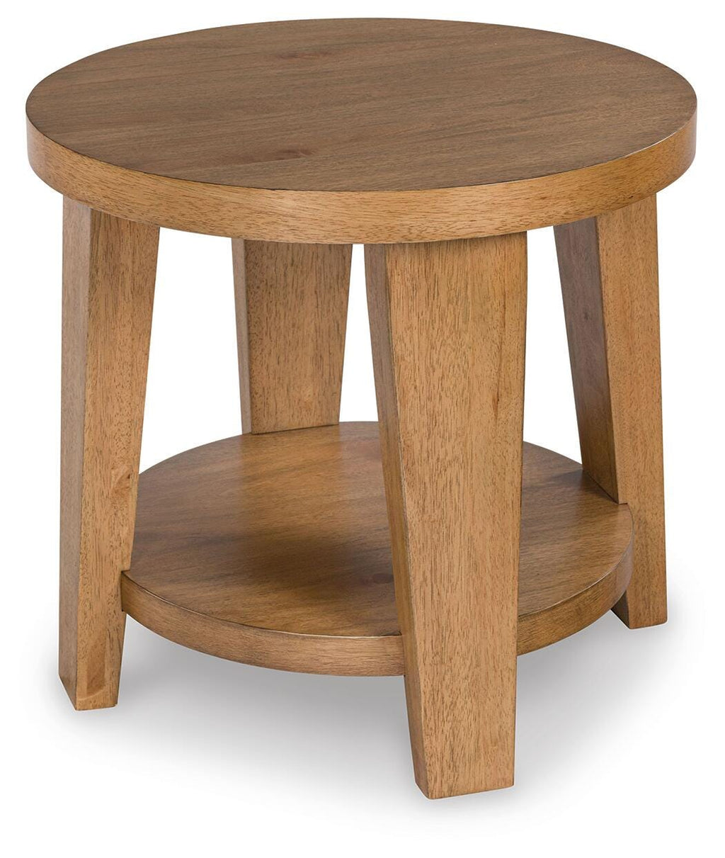Kristiland End Table in Light Brown, angle view