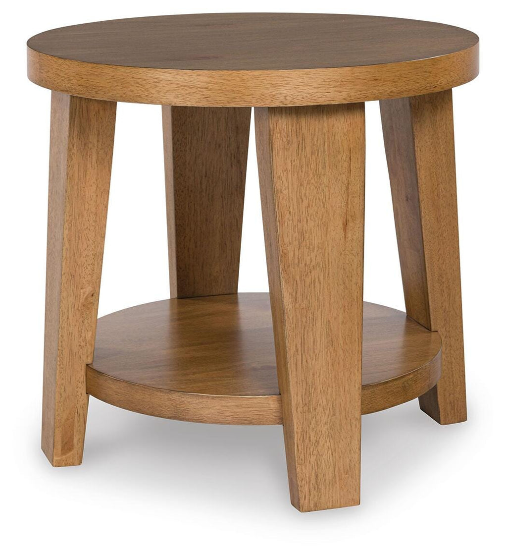 Kristiland End Table in Light Brown, angle view