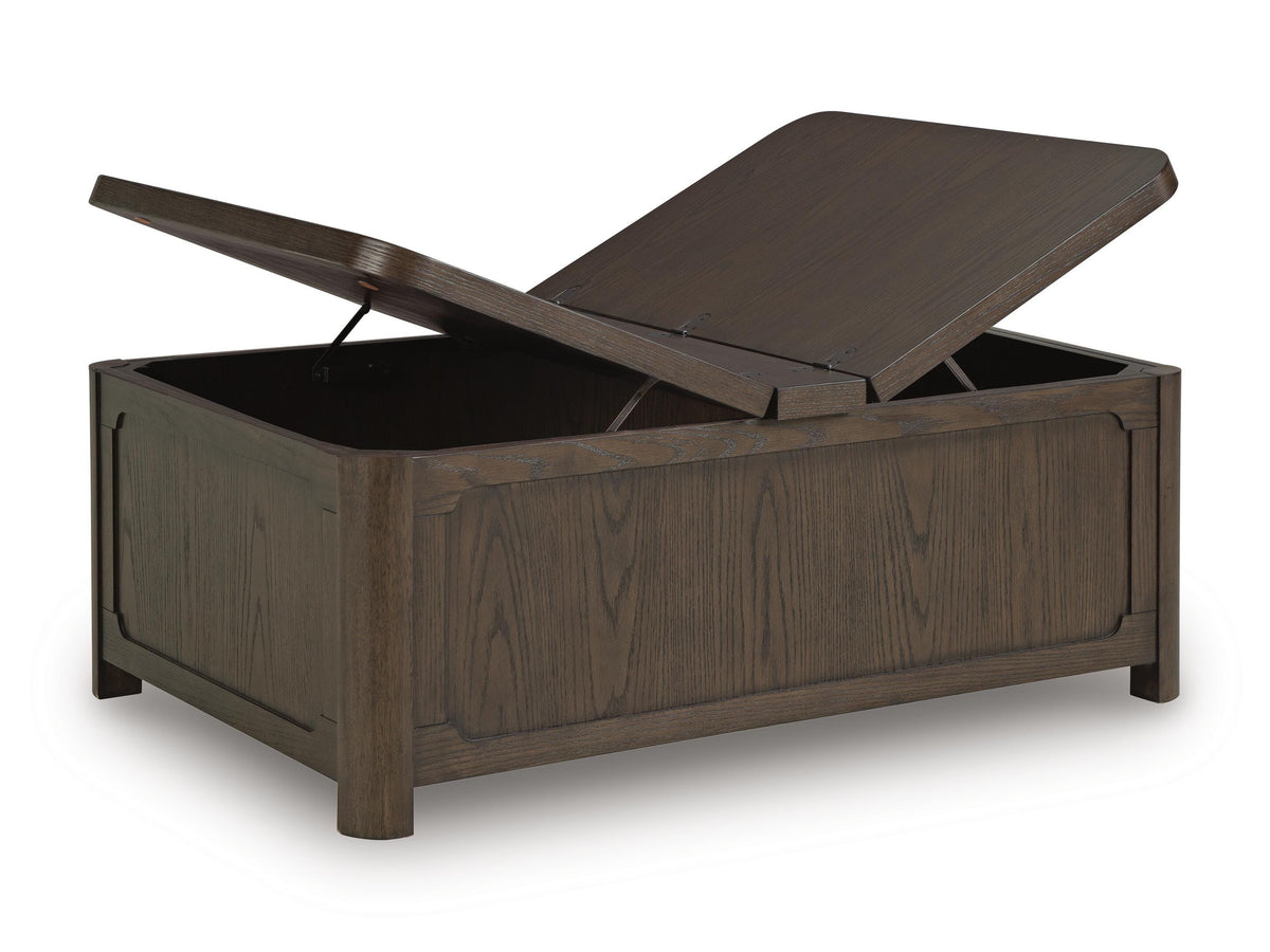 Breckington Coffee Table With Storage in Dark Brown, open view
