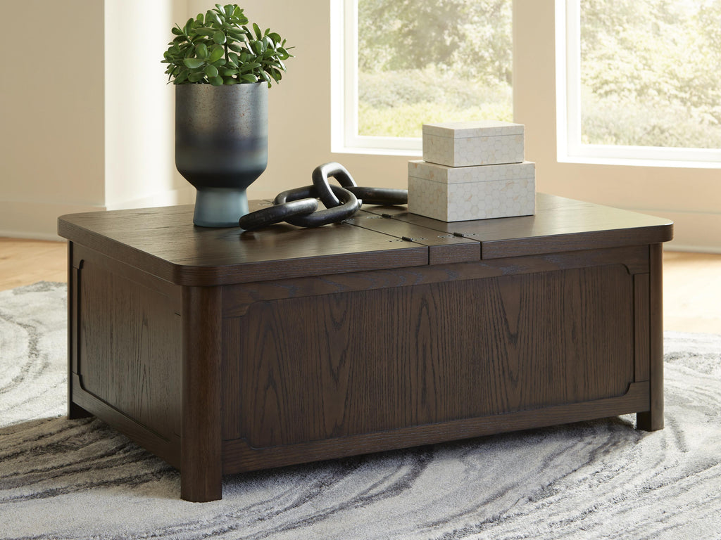 Breckington Coffee Table With Storage in Dark Brown, closed view