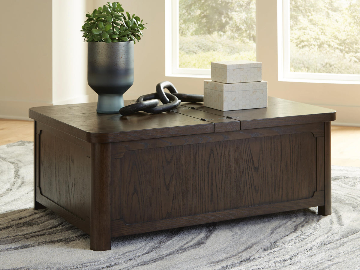 Breckington Coffee Table With Storage in Dark Brown, closed view