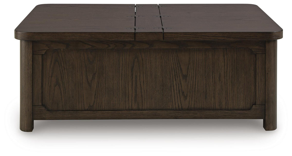 Breckington Coffee Table With Storage in Dark Brown, front view