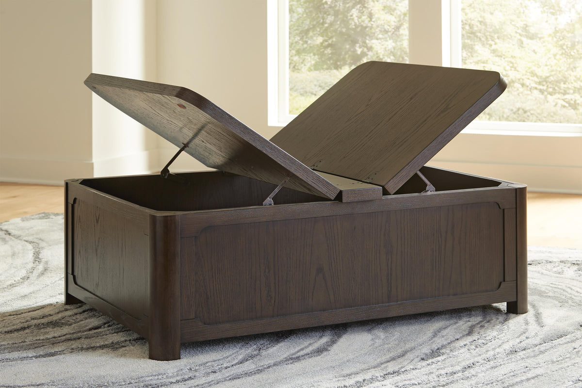 Breckington Coffee Table With Storage in Dark Brown, open view
