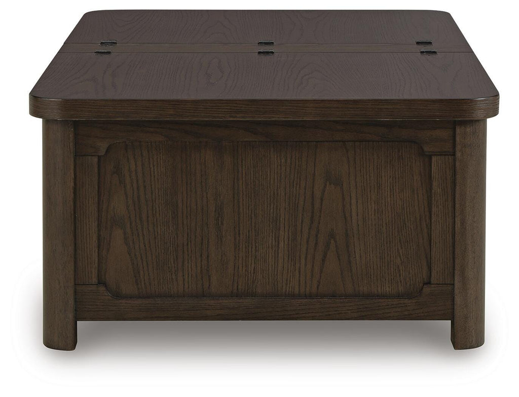 Breckington Coffee Table With Storage in Dark Brown, side view