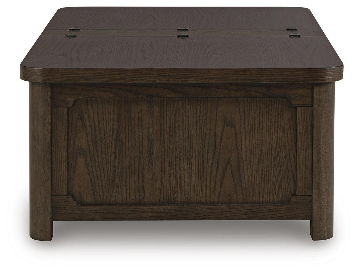 Breckington Coffee Table With Storage in Dark Brown, side view