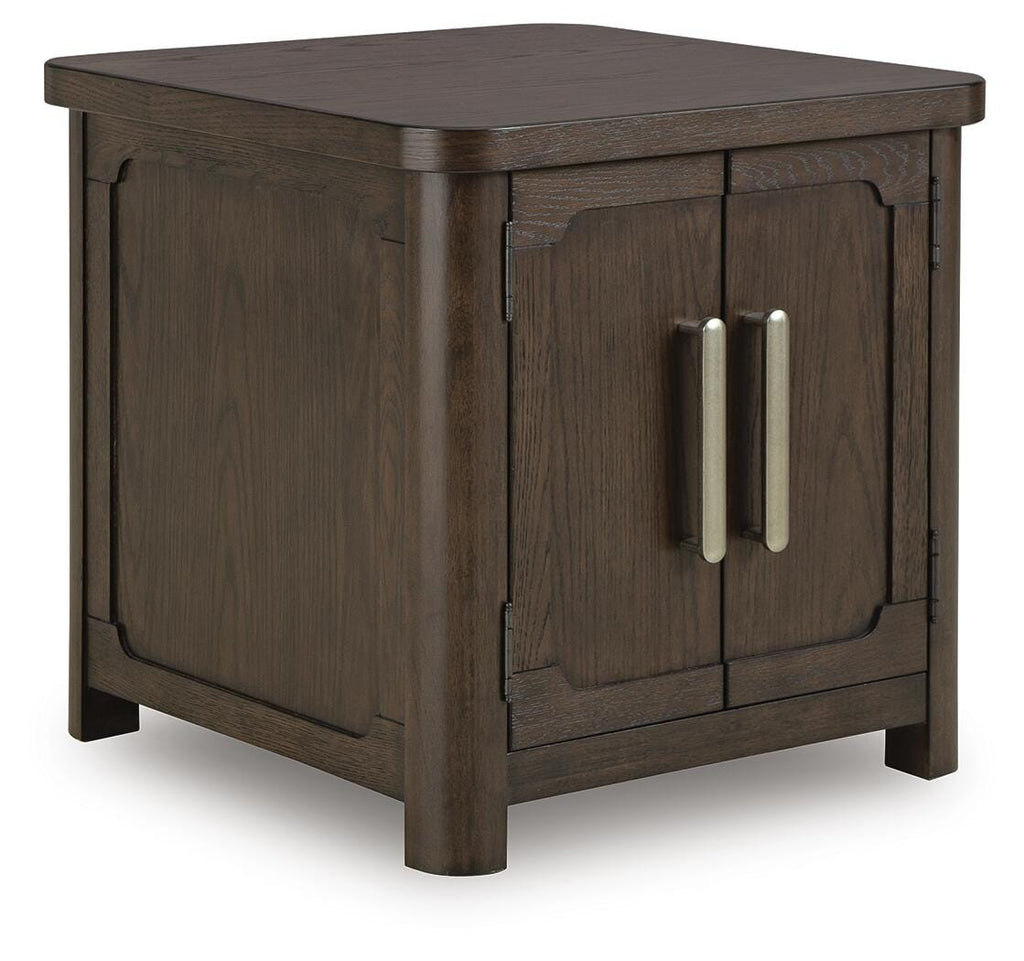 Breckington End Table in Dark Brown, closed view