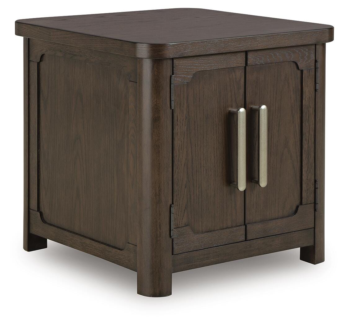 Breckington End Table in Dark Brown, closed view