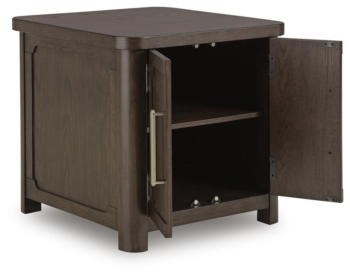 Breckington End Table in Dark Brown, open view