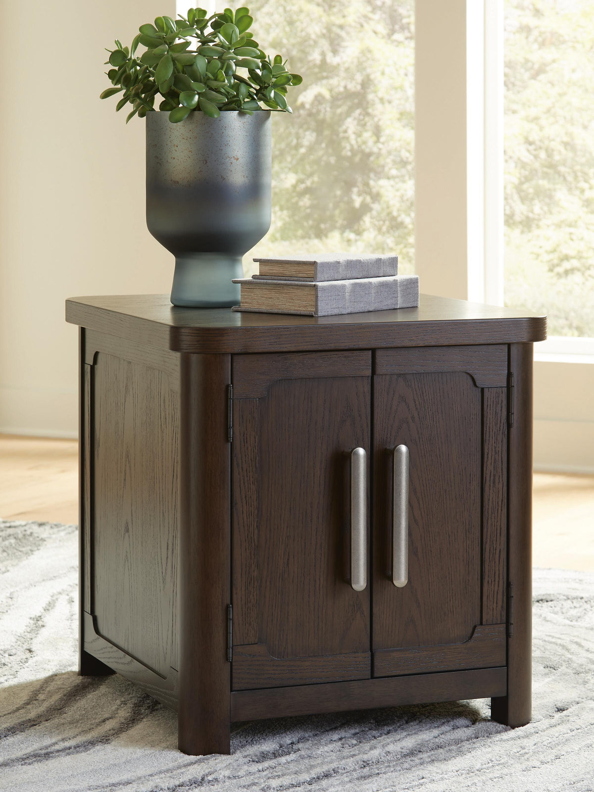 Breckington End Table in Dark Brown, closed view