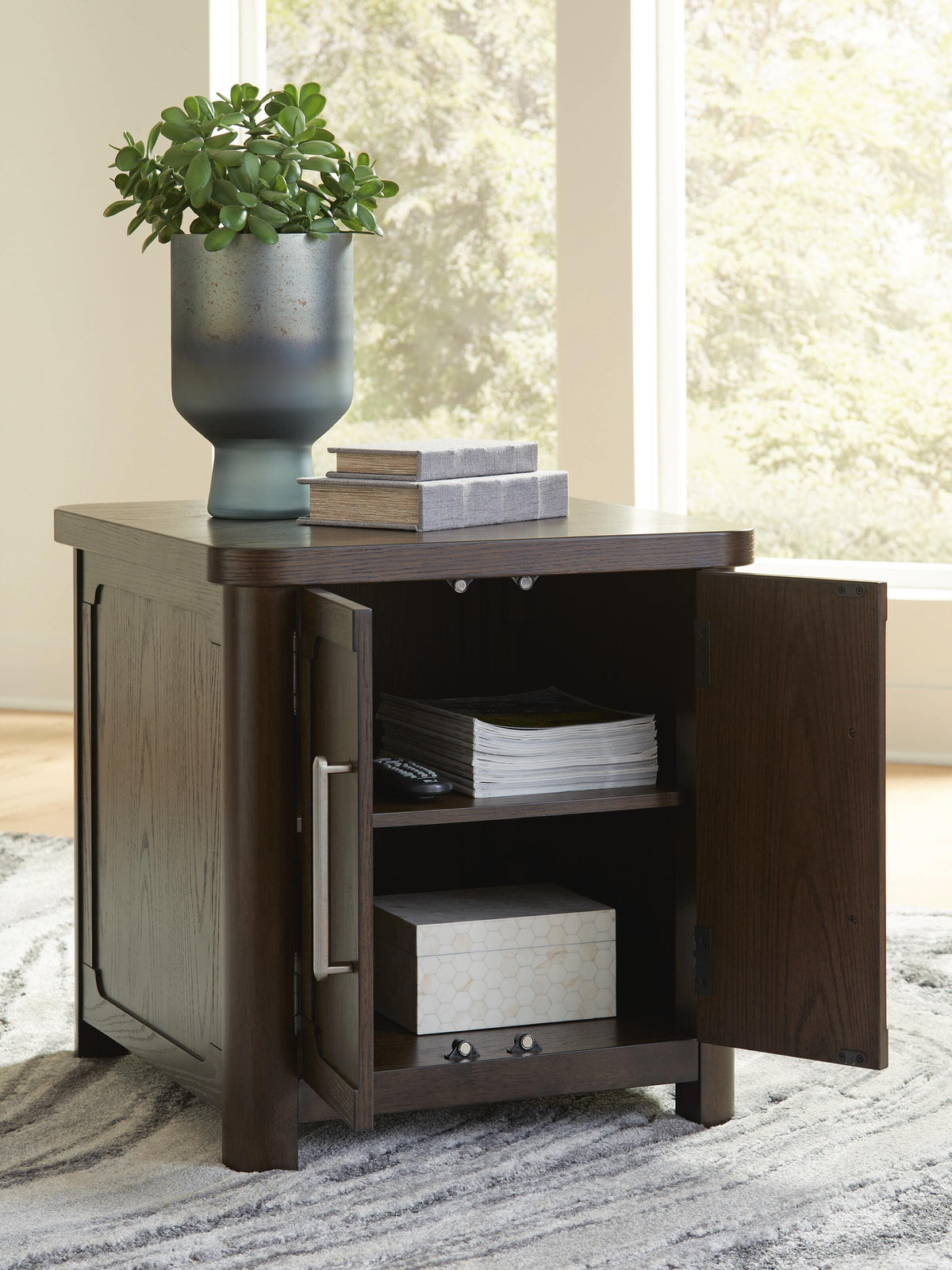 Breckington End Table in Dark Brown, open view