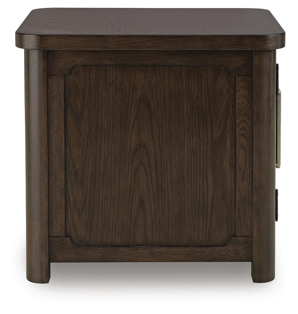 Breckington End Table in Dark Brown, side view