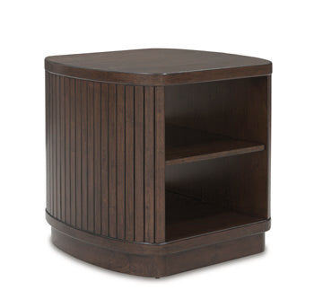 Korestone End Table in Dark Brown, angle view