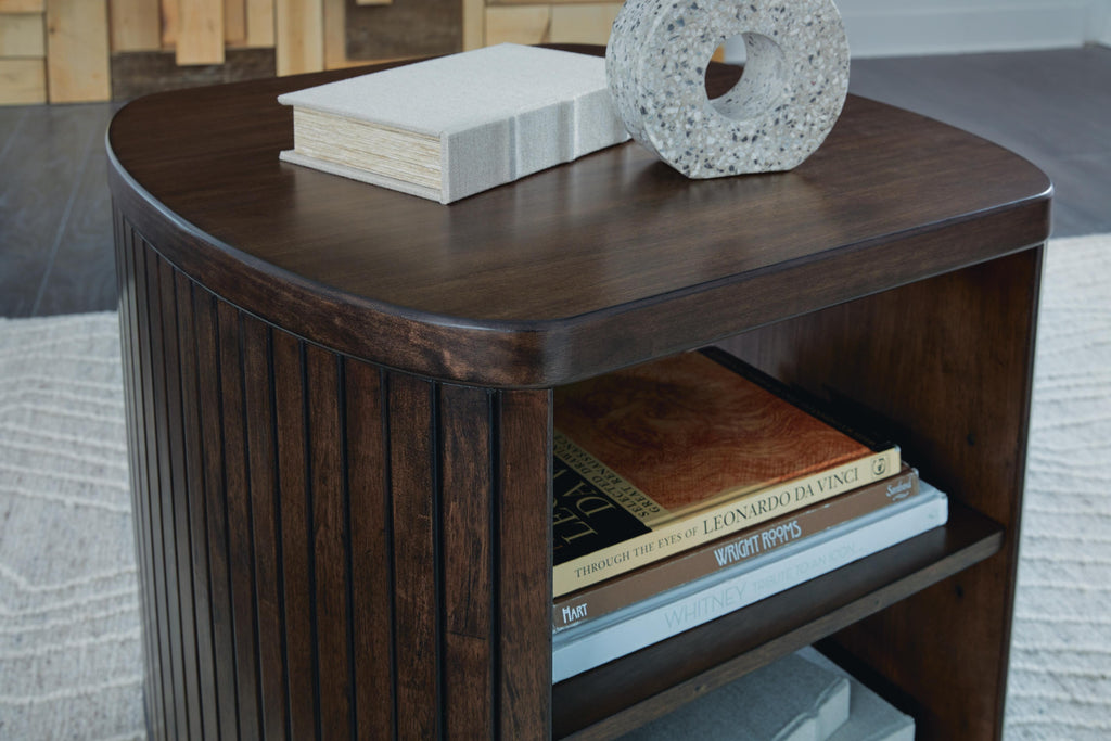 Korestone End Table in Dark Brown, detail view