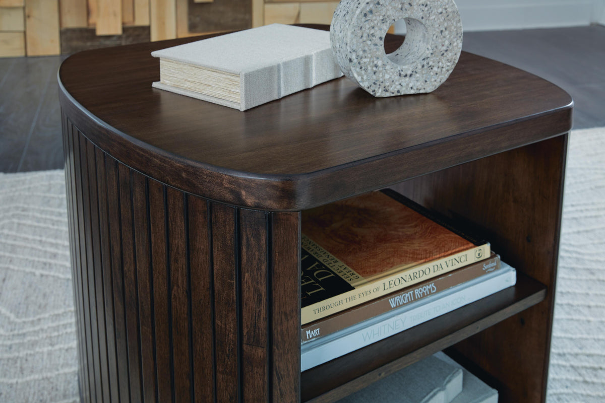 Korestone End Table in Dark Brown, detail view