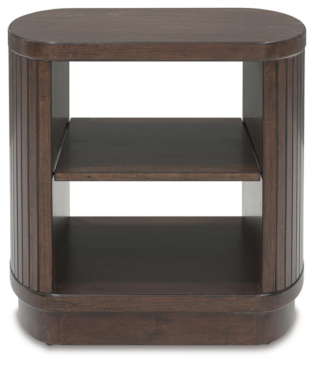 Korestone End Table in Dark Brown, front view