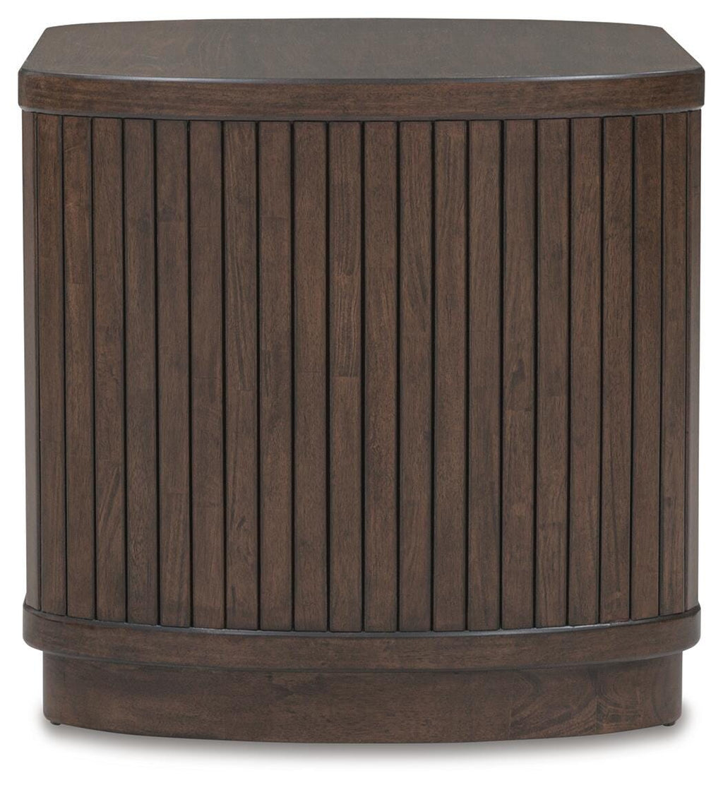 Korestone End Table in Dark Brown, side view
