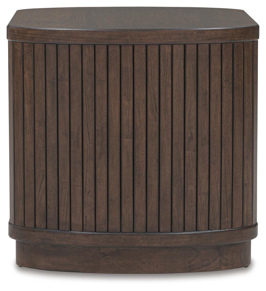 Korestone End Table in Dark Brown, side view