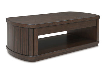 Korestone Lift-Top Coffee Table in Dark Brown, closed view