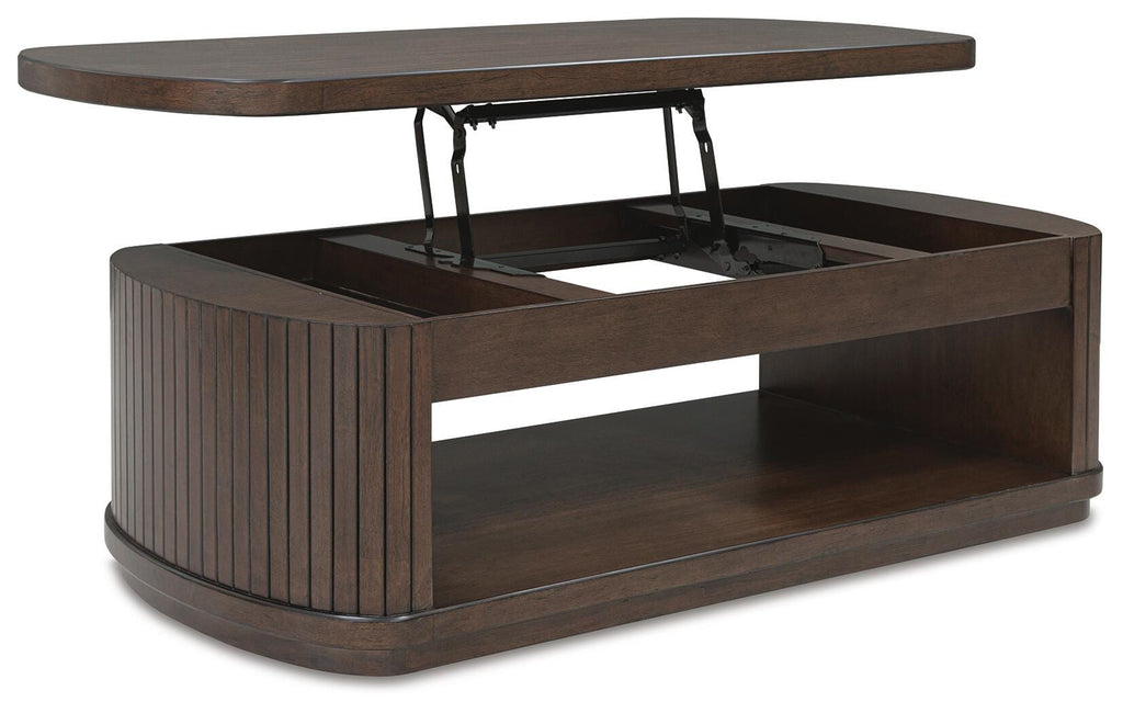 Korestone Lift-Top Coffee Table in Dark Brown, open view