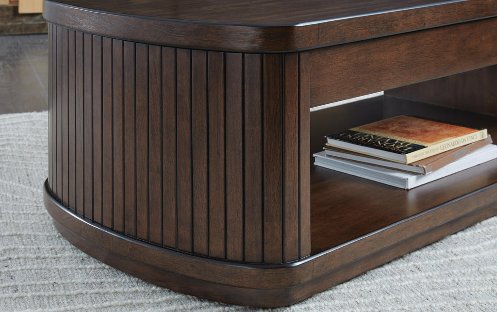 Korestone Lift-Top Coffee Table in Dark Brown, detail view