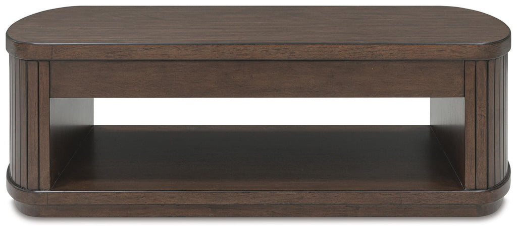 Korestone Lift-Top Coffee Table in Dark Brown, front view