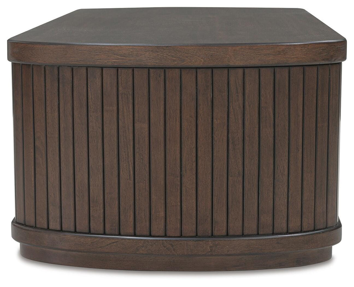 Korestone Lift-Top Coffee Table in Dark Brown, side view