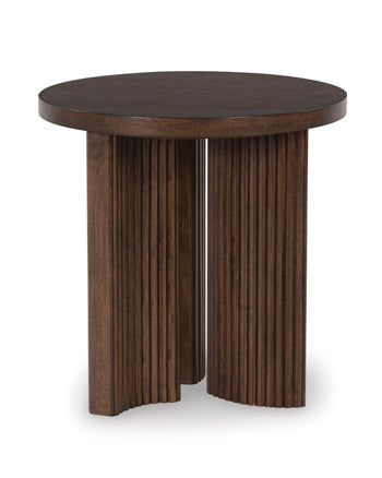 Korestone End Table in Dark Brown, side view