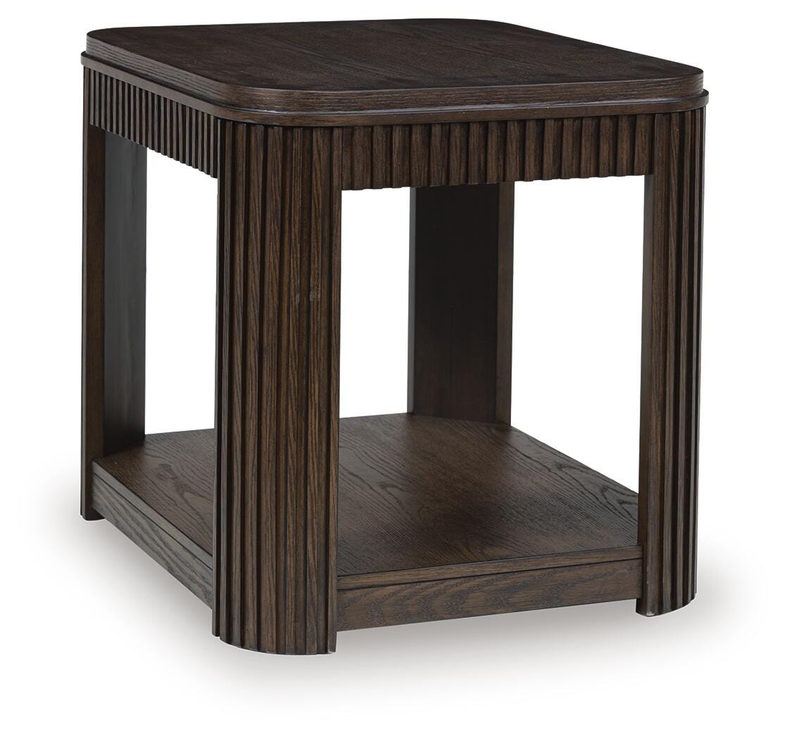 Carlibrie End Table in Warm Brown, angle view
