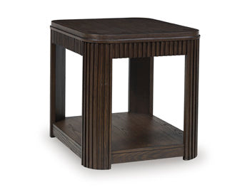 Carlibrie End Table in Warm Brown, angle view