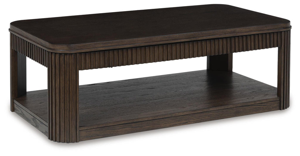 Carlibrie Lift-Top Coffee Table in Warm Brown, closed view