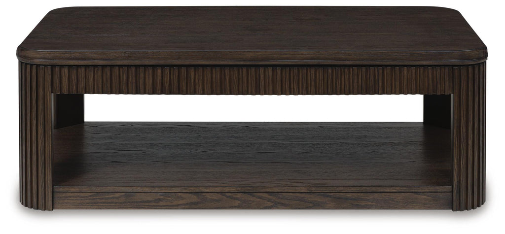 Carlibrie Lift-Top Coffee Table in Warm Brown, front view