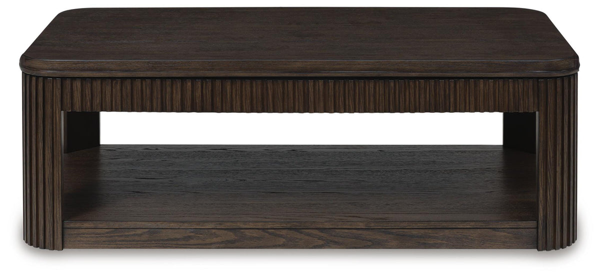 Carlibrie Lift-Top Coffee Table in Warm Brown, front view