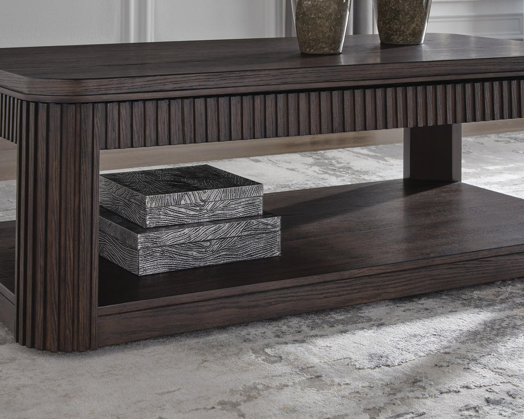 Carlibrie Lift-Top Coffee Table in Warm Brown, detail view