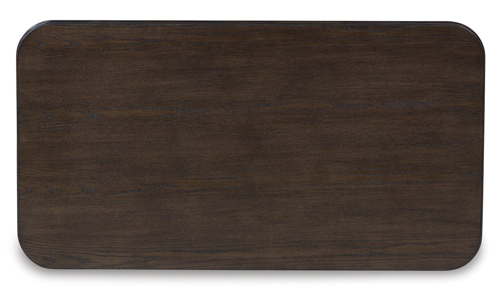 Carlibrie Lift-Top Coffee Table in Warm Brown, top view