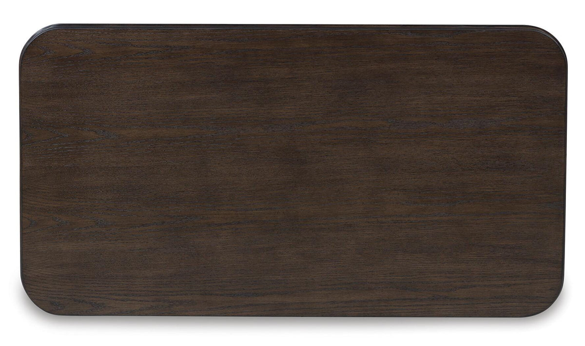 Carlibrie Lift-Top Coffee Table in Warm Brown, top view