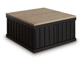Rylandyn Lift-Top Coffee Table in Black/Light Brown, closed view