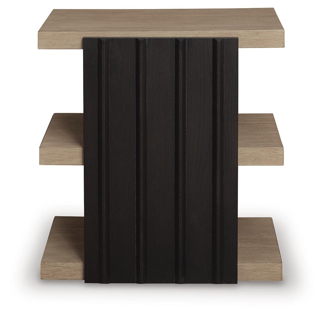 Rylandyn End Table in Black/Light Brown, side view